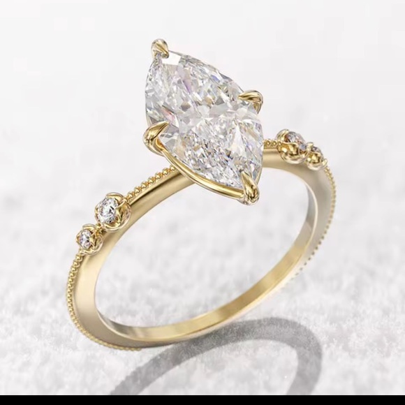 18k Gold Finish and Moissanite Marquise Cut Ring 6 - Picture 2 of 2